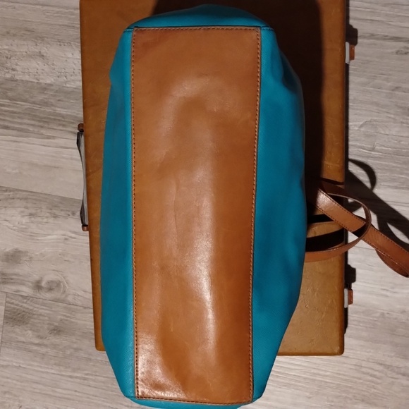 Vintage Fossil Turquoise Totale Bag Leather And Canvas - Picture 7 of 17